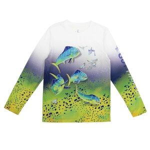 Guy Harvey Youth Four Mahi’s Bright White UPF 30+ Shirt, L, MSRP $35